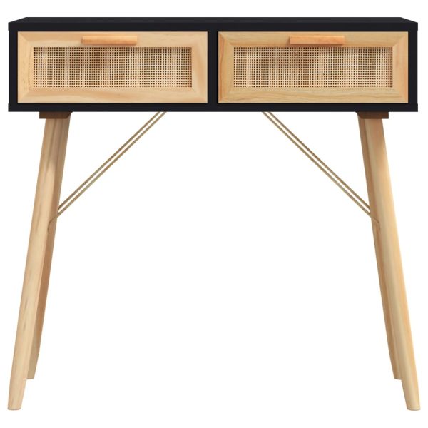 Tavolo Consolle Nero 80x30x75cm Massello Pino E Rattan Naturale - Image 4