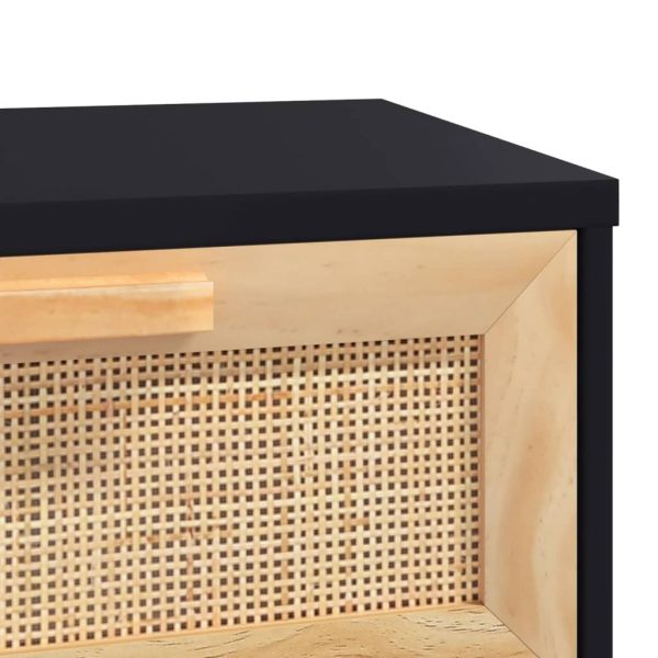 Tavolo Consolle Nero 80x30x75cm Massello Pino E Rattan Naturale - Image 6