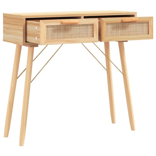 Tavolo Consolle Marrone 80x30x75 Massello Pino Rattan Naturale - Image 3