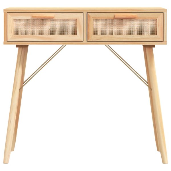 Tavolo Consolle Marrone 80x30x75 Massello Pino Rattan Naturale - Image 4