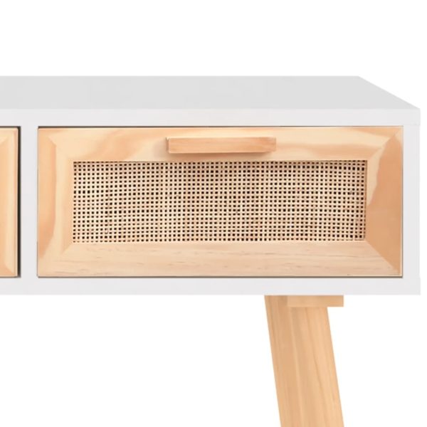 Tavolo Consolle Bianco 105x30x75 Massello Pino Rattan Naturale - Image 5