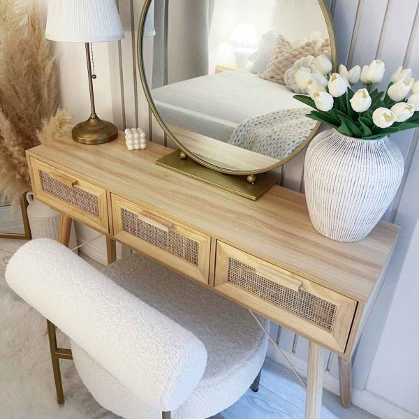 Tavolo Consolle Marrone 105x30x75 Massello Pino Rattan Naturale - Image 3