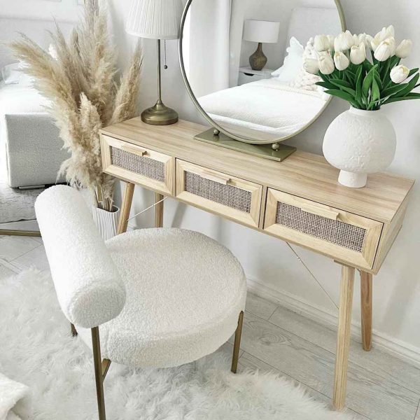 Tavolo Consolle Marrone 105x30x75 Massello Pino Rattan Naturale - Image 4