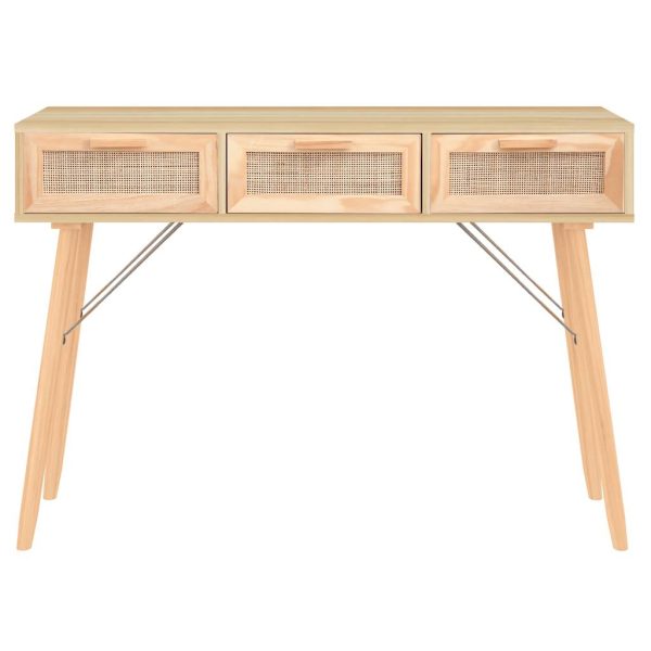 Tavolo Consolle Marrone 105x30x75 Massello Pino Rattan Naturale - Image 5