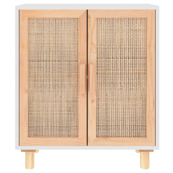 Credenza Bianca 60x30x70 Cm Legno Massello Pino Rattan Naturale - Image 4