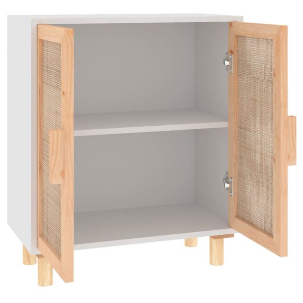 Credenza Bianca 60x30x70 Cm Legno Massello Pino Rattan Naturale - Image 5