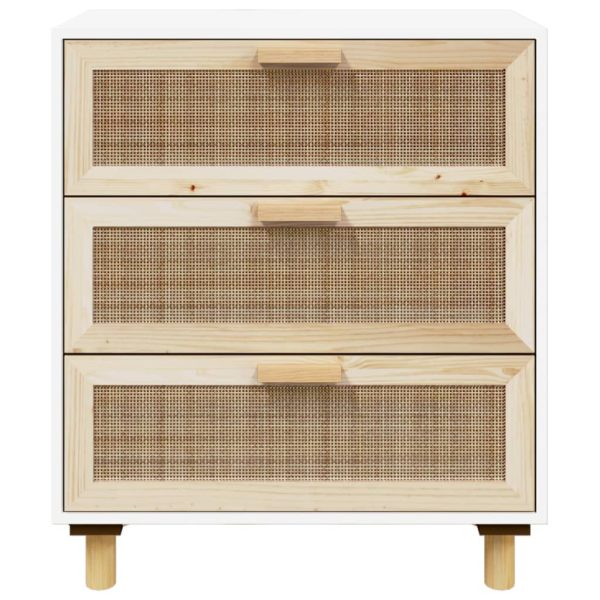 Credenza Bianca 60x30x70 Cm Legno Massello Pino Rattan Naturale - Image 5