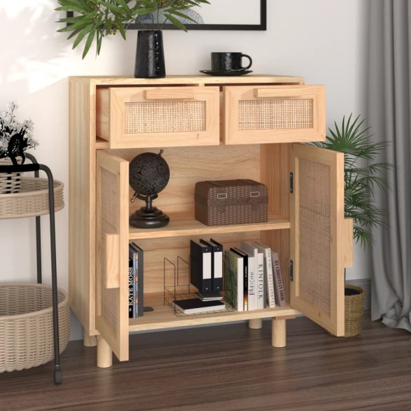 Credenza Marrone 60x30x75cm Legno Massello Pino Rattan Naturale - Image 3