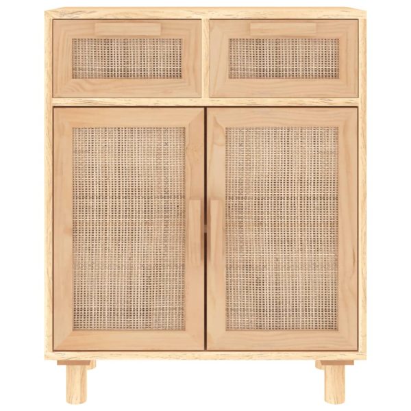 Credenza Marrone 60x30x75cm Legno Massello Pino Rattan Naturale - Image 4