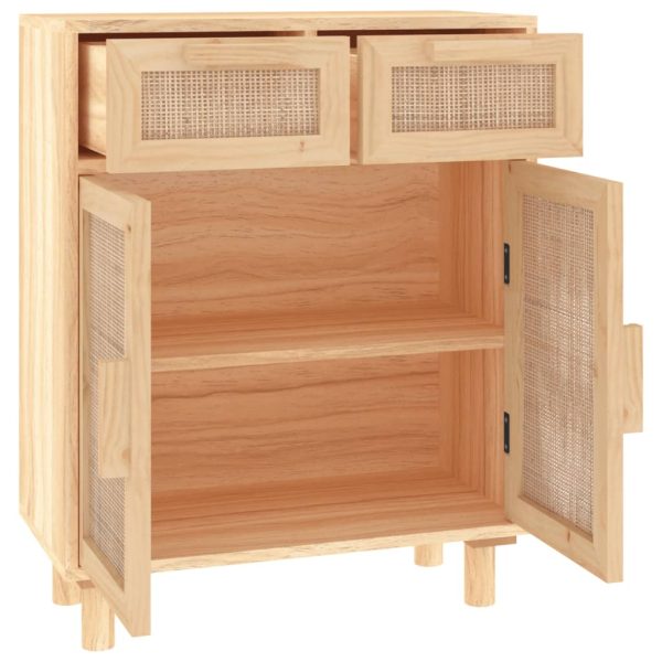 Credenza Marrone 60x30x75cm Legno Massello Pino Rattan Naturale - Image 5