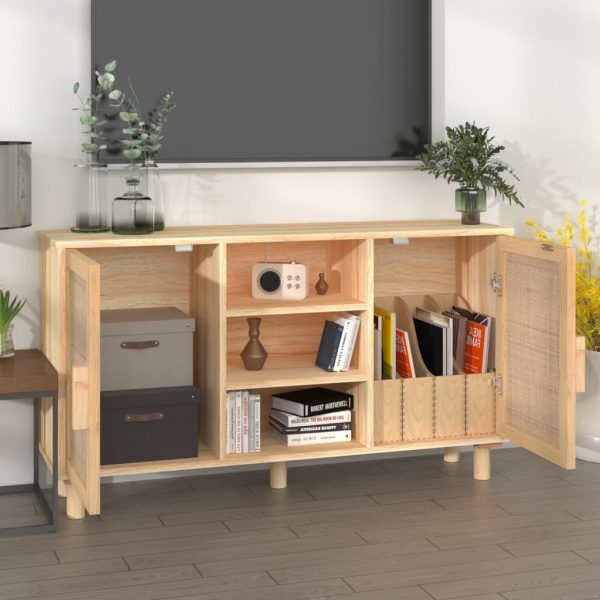 Credenza Marrone 105x30x60cm Massello Di Pino E Rattan Naturale - Image 3