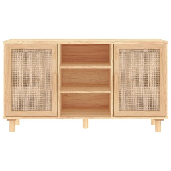 Credenza Marrone 105x30x60cm Massello Di Pino E Rattan Naturale - Image 4