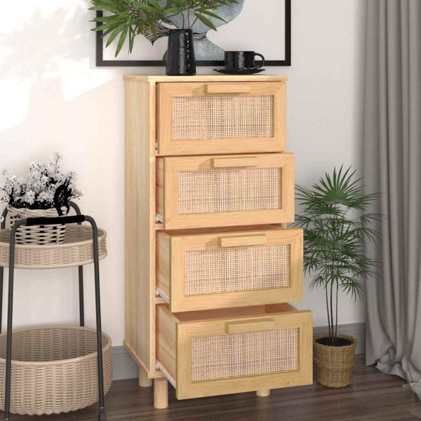 Credenza Marrone 40x30x90cm Legno Massello Pino Rattan Naturale - Image 3