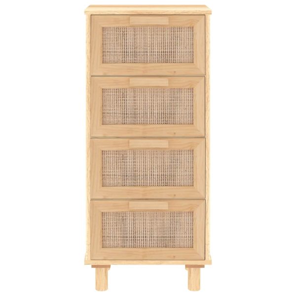 Credenza Marrone 40x30x90cm Legno Massello Pino Rattan Naturale - Image 4