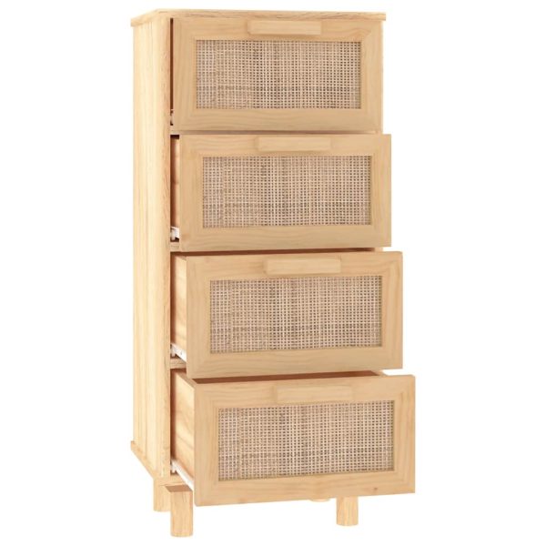 Credenza Marrone 40x30x90cm Legno Massello Pino Rattan Naturale - Image 5