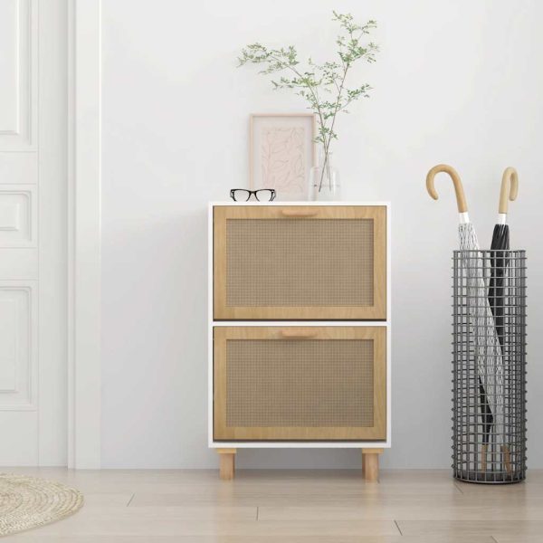 Scarpiera Bianca 52x25x80cm Legno Multistrato E Rattan Naturale - Image 3
