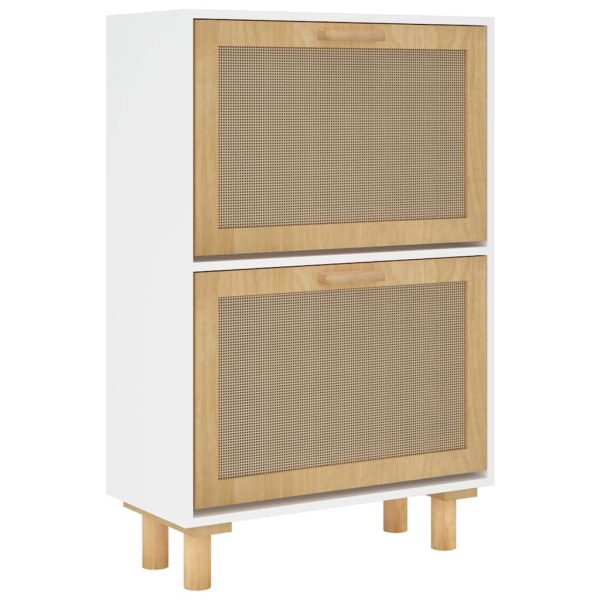 Scarpiera Bianca 52x25x80cm Legno Multistrato E Rattan Naturale - Image 4