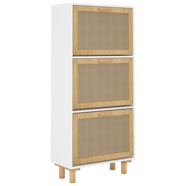 Scarpiera Bianca52x25x115cm Legno Multistrato E Rattan Naturale - Image 4
