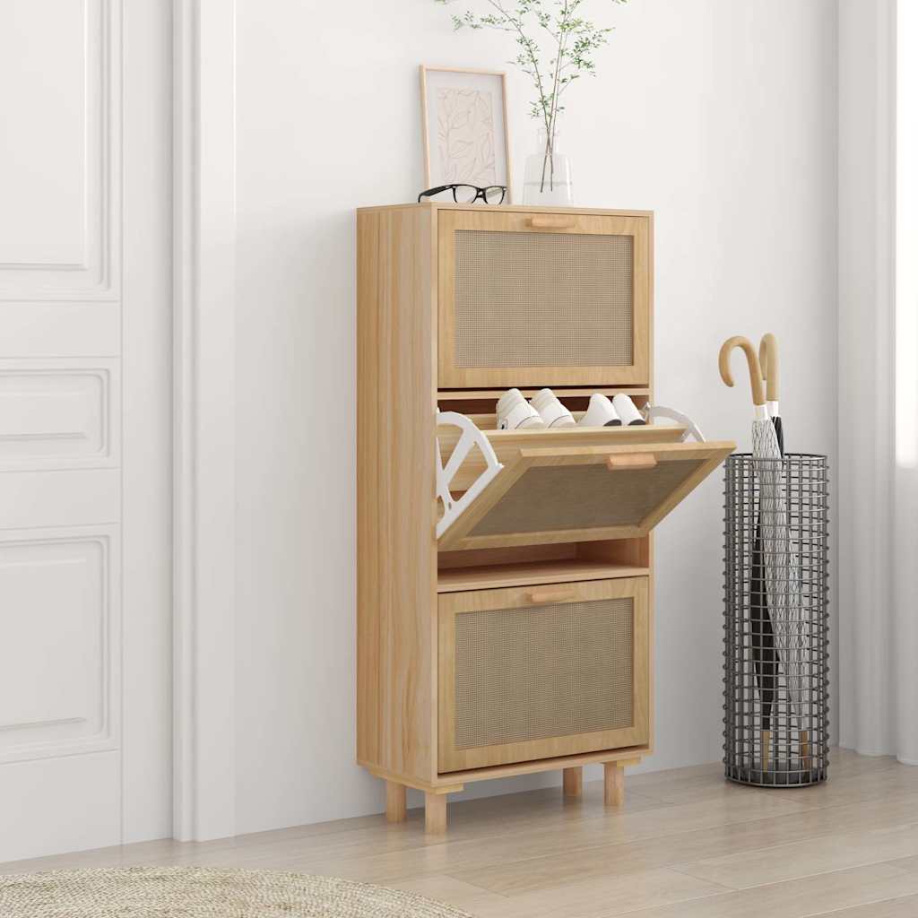 Scarpiera Marrone 52x25x115 Legno Multistrato E Rattan Naturale
