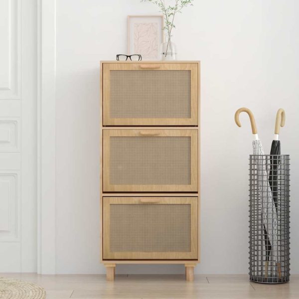 Scarpiera Marrone 52x25x115 Legno Multistrato E Rattan Naturale - Image 3