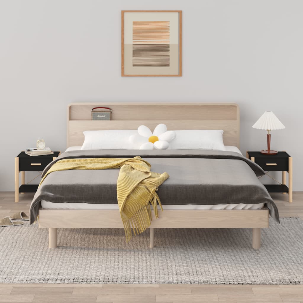 Tavolini Da Letto 2pz Nero 42x38x45 Cm In Legno Multistrato