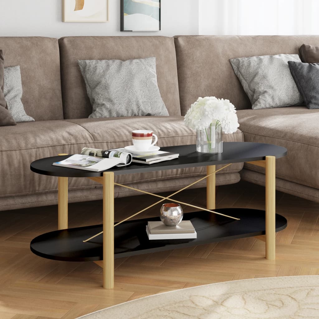 Tavolino Da Salotto Nero 110x48x40 Cm In Legno Multistrato