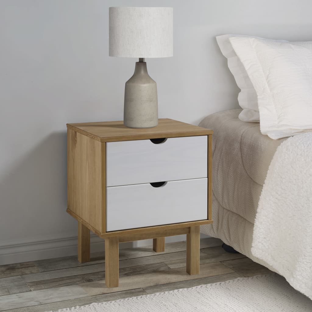 Comodino Otta Marrone E Grigio 45x39x57 Cm In Legno Di Pino