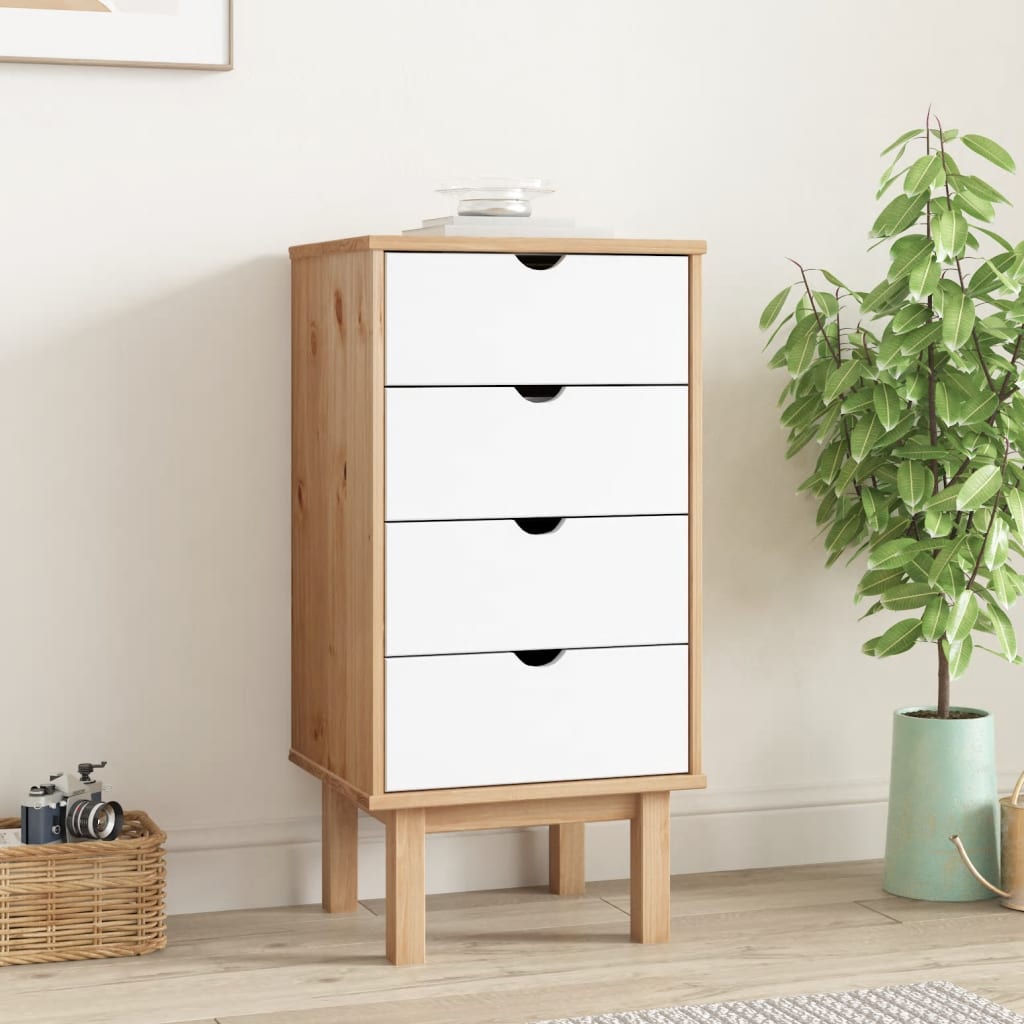 Cassettiera Otta Marrone E Bianco 45x39x90 Cm In Legno Di Pino