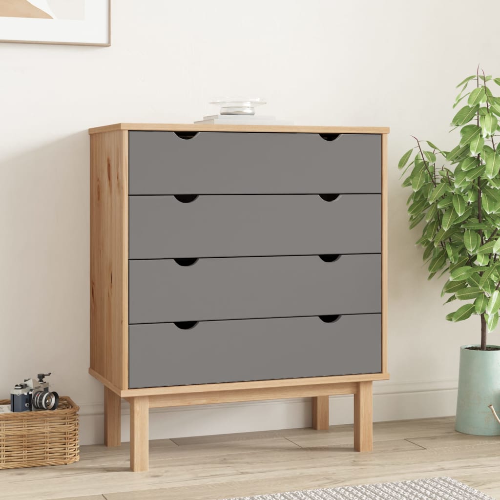 Cassettiera Otta Marrone E Grigio 76,5x39,5x90 Cm Legno Di Pino