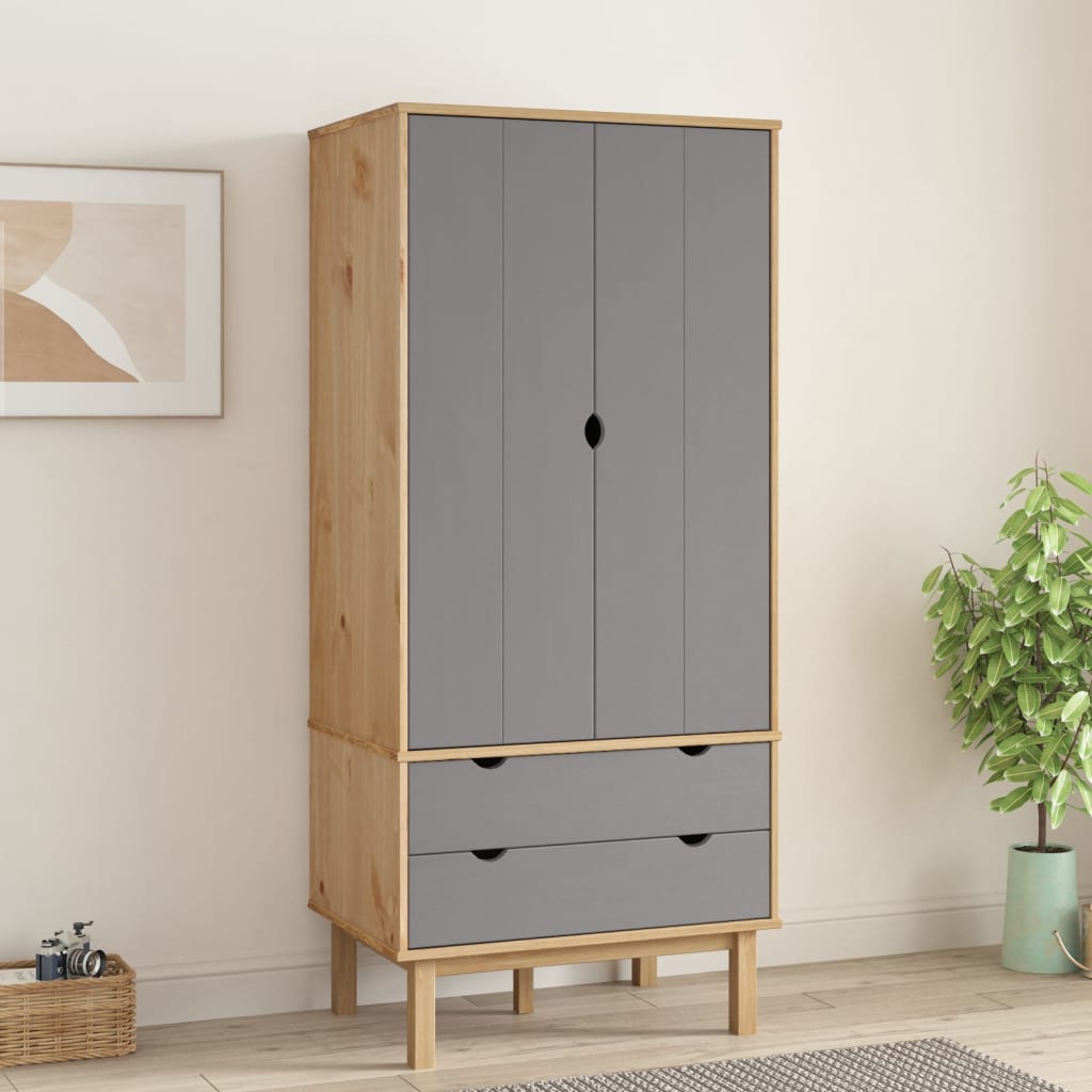 Armadio Otta Marrone E Grigio 76,5x53x172 Cm In Legno Di Pino