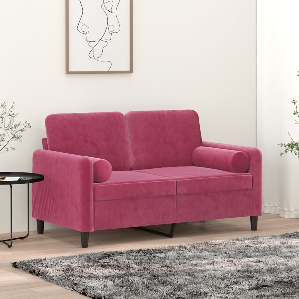 Cuscini Decorativi 2 Pz Rosso Vino Ø15x50 Cm In Velluto