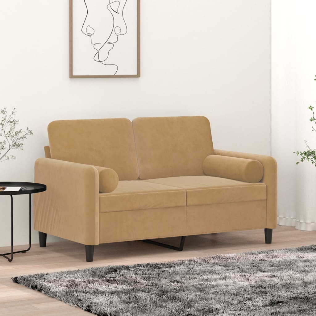 Cuscini Decorativi 2 Pz Marrone Ø15x50 Cm In Velluto