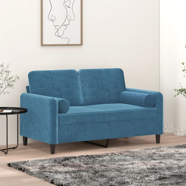 Cuscini Decorativi 2 Pz Blu Ø15x50 Cm In Velluto