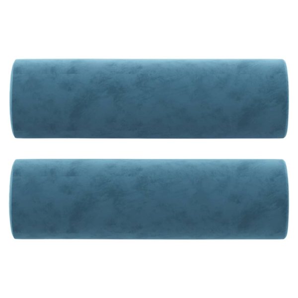 Cuscini Decorativi 2 Pz Blu Ø15x50 Cm In Velluto - Image 2