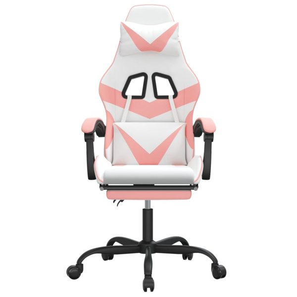 Sedia Da Gaming Girevole Poggiapiedi Bianca E Rosa Similpelle - Image 3