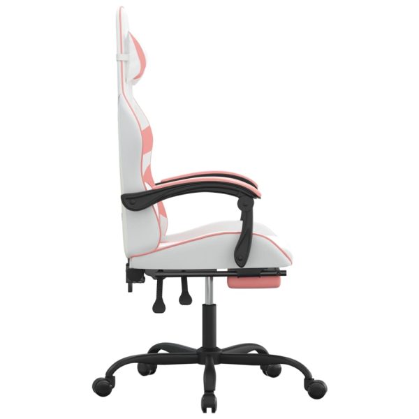 Sedia Da Gaming Girevole Poggiapiedi Bianca E Rosa Similpelle - Image 4