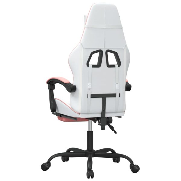 Sedia Da Gaming Girevole Poggiapiedi Bianca E Rosa Similpelle - Image 5