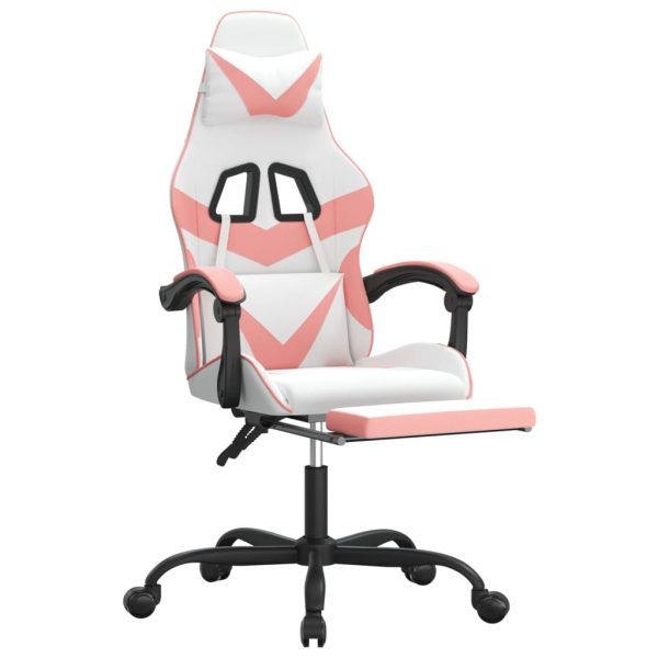 Sedia Da Gaming Girevole Poggiapiedi Bianca E Rosa Similpelle - Image 6