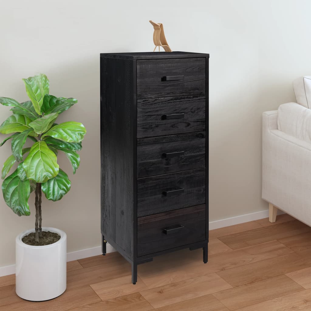 Cassettiera Nera 42x35x110 Cm In Legno Massello Di Pino