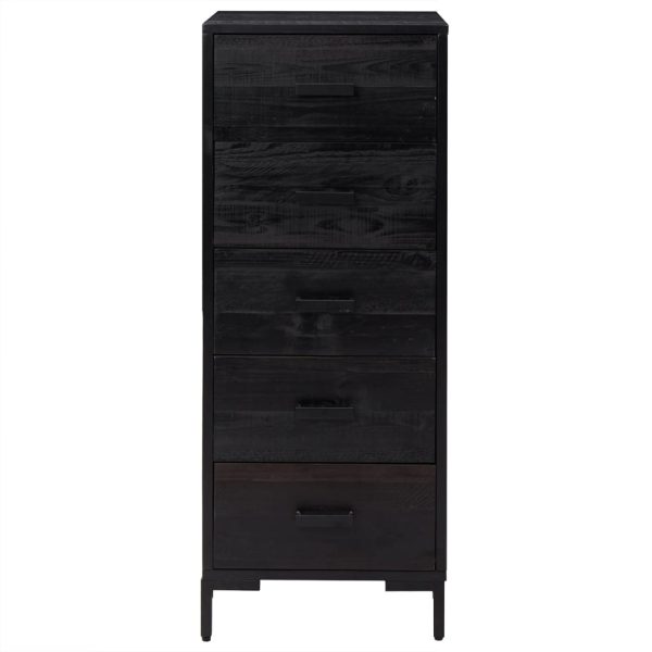 Cassettiera Nera 42x35x110 Cm In Legno Massello Di Pino - Image 3