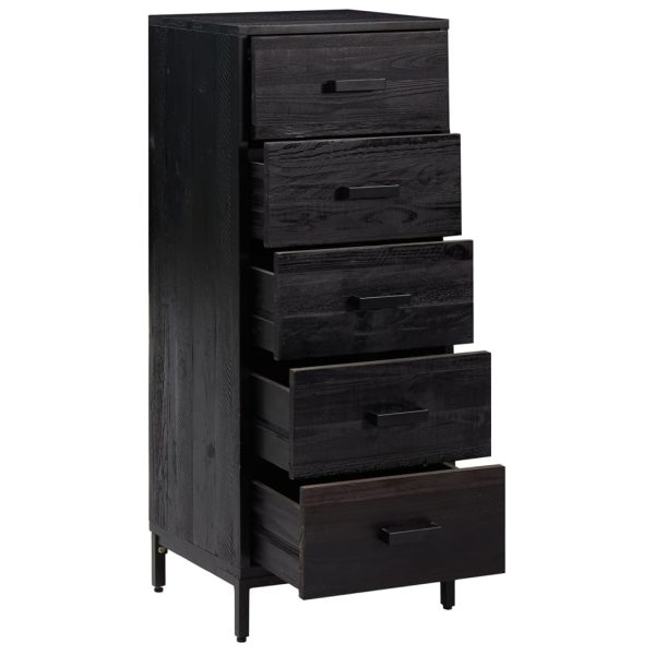 Cassettiera Nera 42x35x110 Cm In Legno Massello Di Pino - Image 4