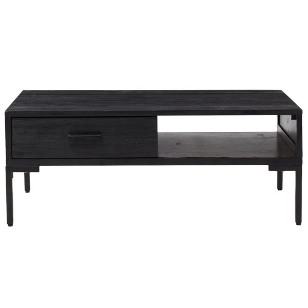 Tavolino Da Salotto Nero 90x50x35 Cm In Legno Massello Di Pino - Image 3