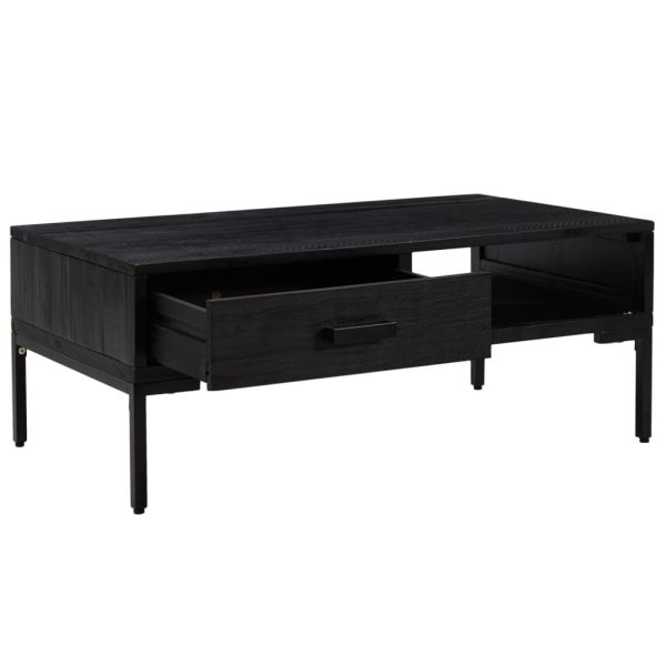 Tavolino Da Salotto Nero 90x50x35 Cm In Legno Massello Di Pino - Image 4