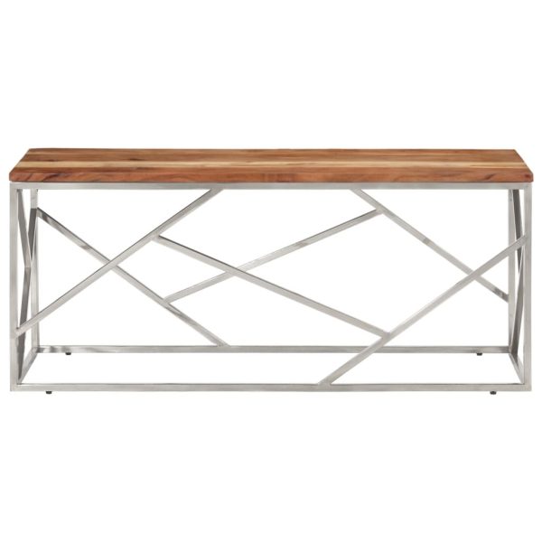 Tavolino Salotto Argento Acciaio Inox E Legno Massello Acacia - Image 3