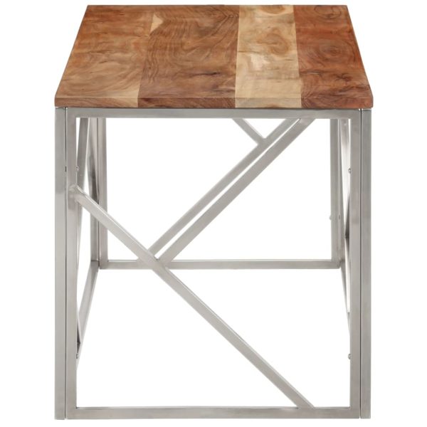 Tavolino Salotto Argento Acciaio Inox E Legno Massello Acacia - Image 4