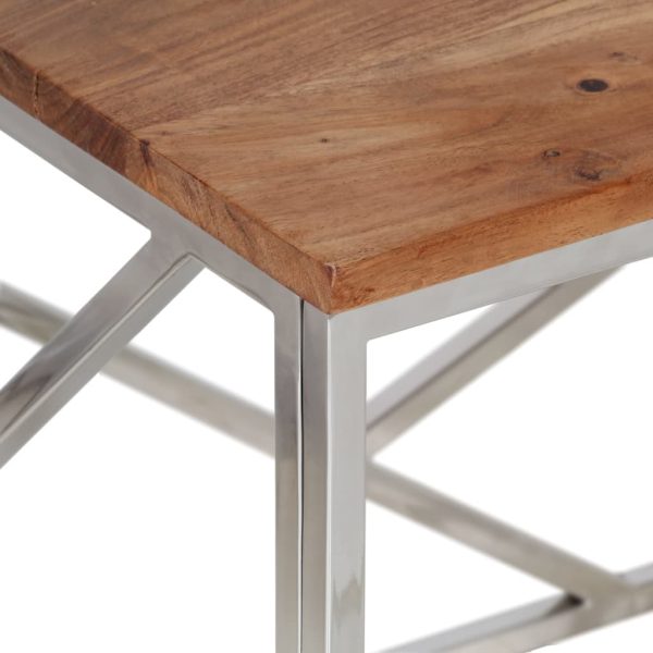 Tavolino Salotto Argento Acciaio Inox E Legno Massello Acacia - Image 5