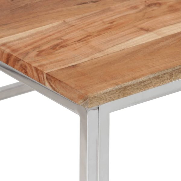 Tavolino Salotto Argento Acciaio Inox E Legno Massello Acacia - Image 5
