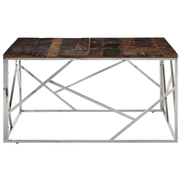 Tavolino Argento Acciaio Inox E Traverse Legno Massello - Image 3
