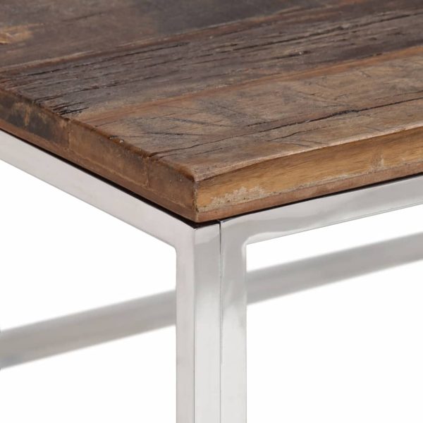 Tavolino Argento Acciaio Inox E Traverse Legno Massello - Image 4