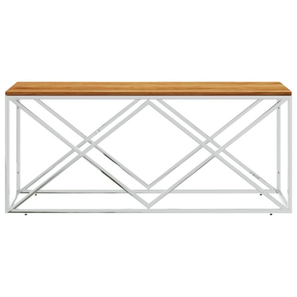 Tavolino Da Salotto In Acciaio Inox E Legno Massello Di Acacia - Image 3